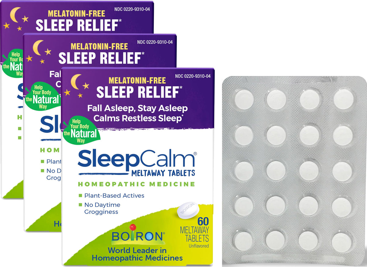 SleepCalm de Boiron, tableta disoluble para la noche, ayuda a conciliar el sueño.