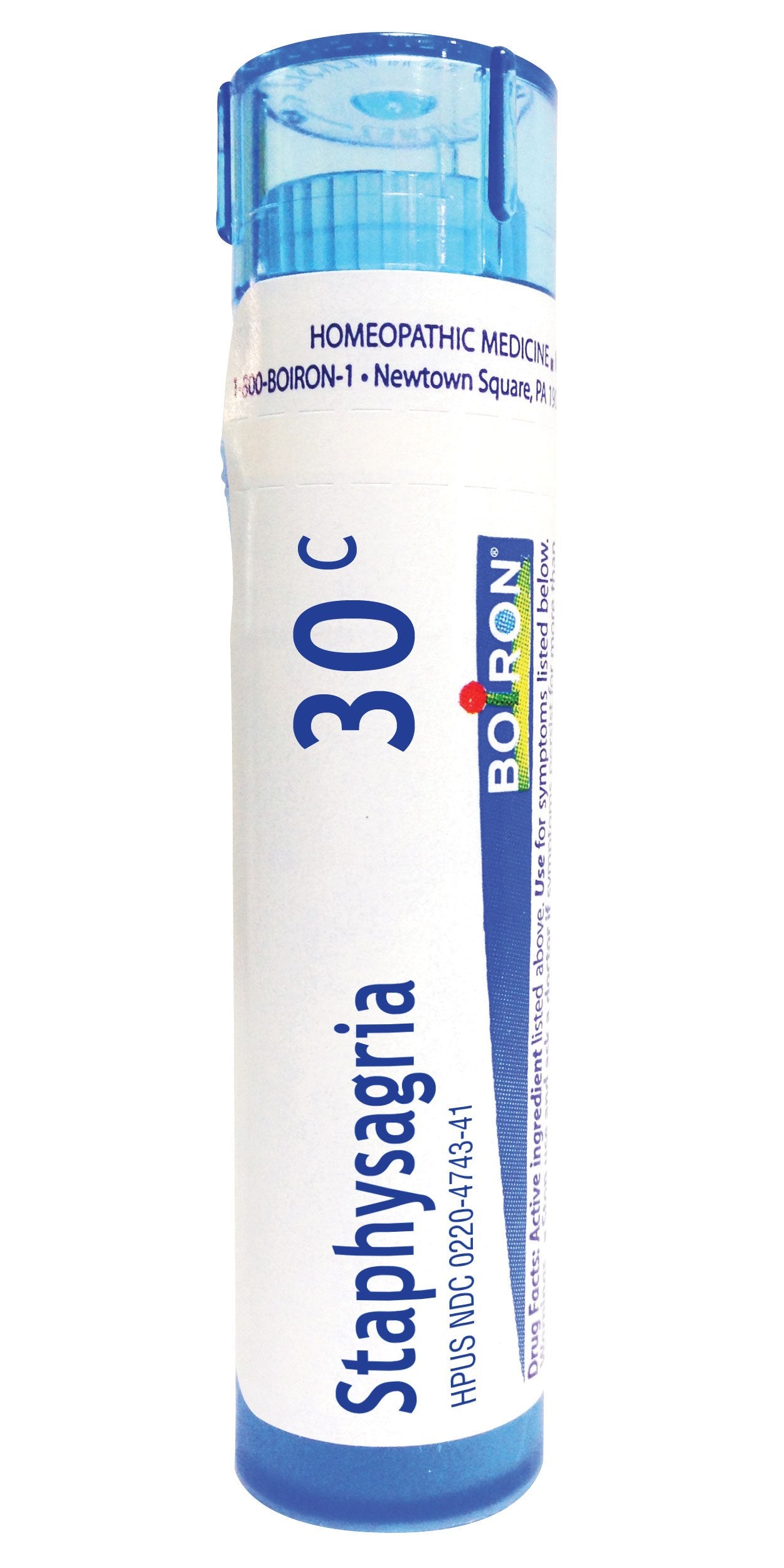 Boiron Staphysagria 30C, empaque con bolitas: apoyo suave para la curación de heridas.