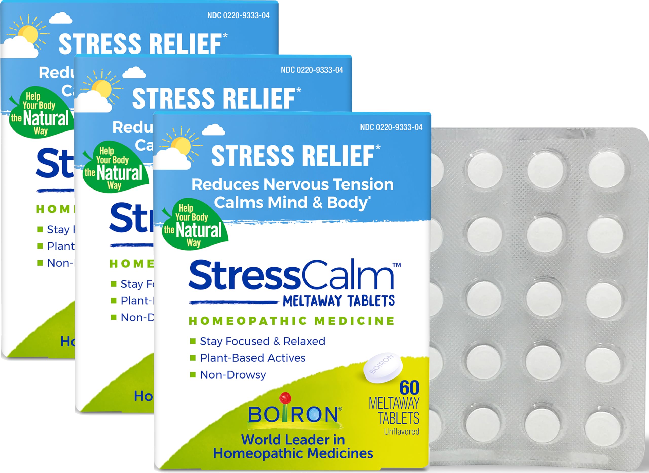 Boiron StressCalm, tabletas desintegrantes sin agua para uso rápido ante nervios.
