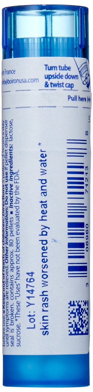 Boiron Sulphur 30C: caja informativa, opción de cuidado suave para la piel