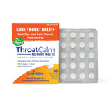 Boiron ThroatCalm envase de 60 tabletas, práctico para llevar.