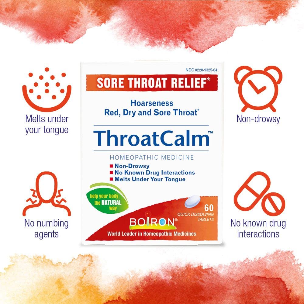 Boiron ThroatCalm para adultos y mayores de 12 años, uso cómodo.