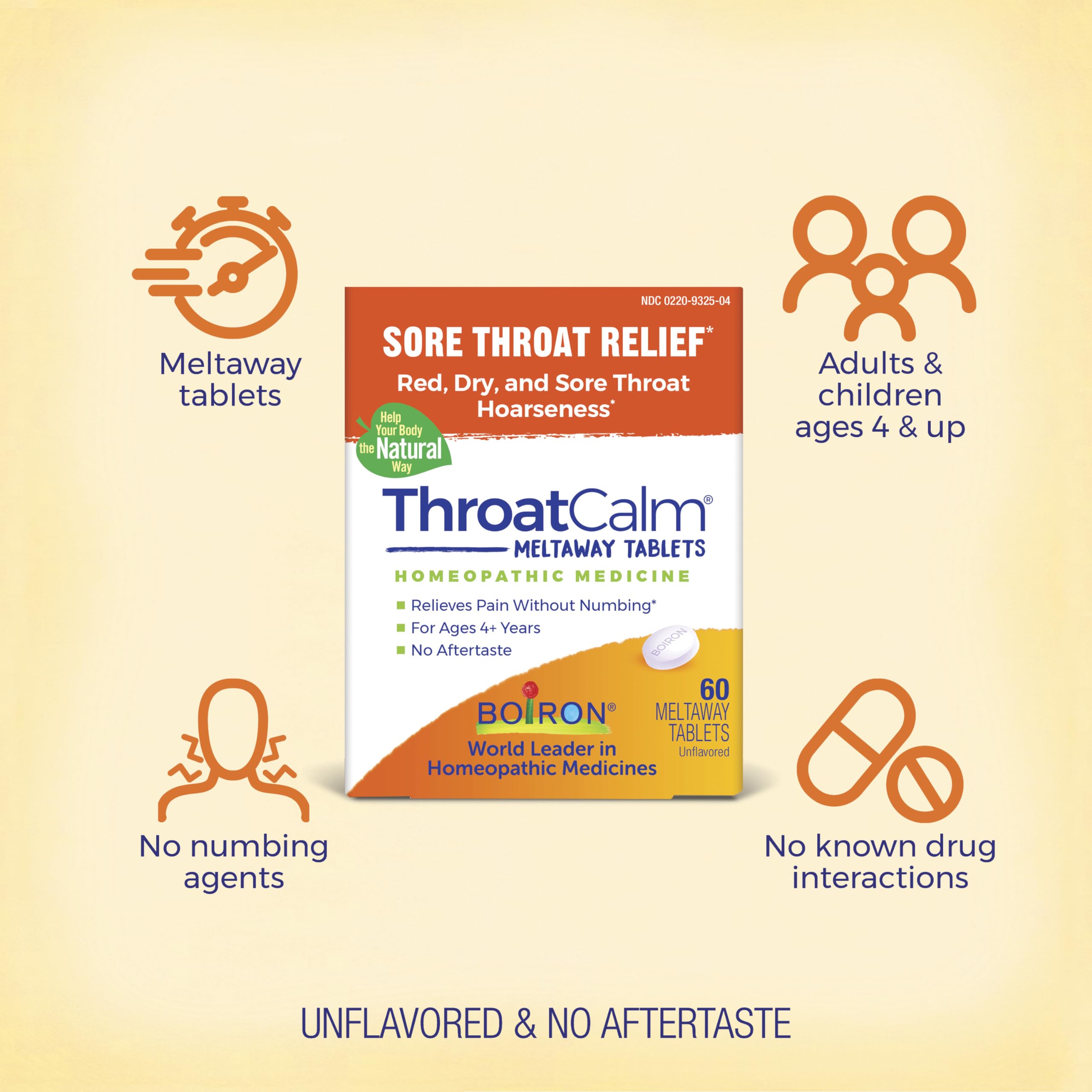 ThroatCalm sin adormecedores, alivio suave para la garganta.