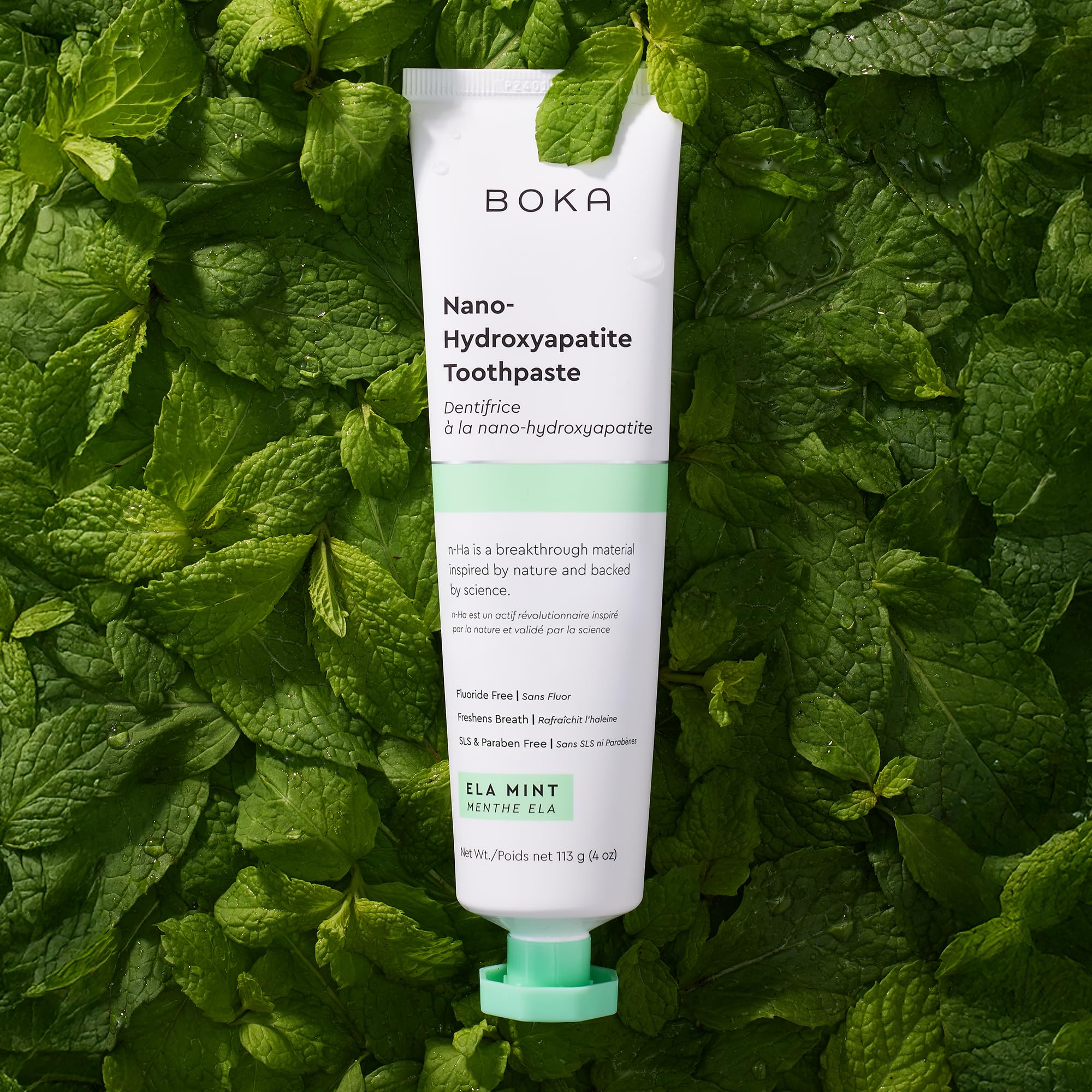 Pasta dental Boka nano hidroxiapatita naranja crema envase, sabor cremoso para cepillado diario.