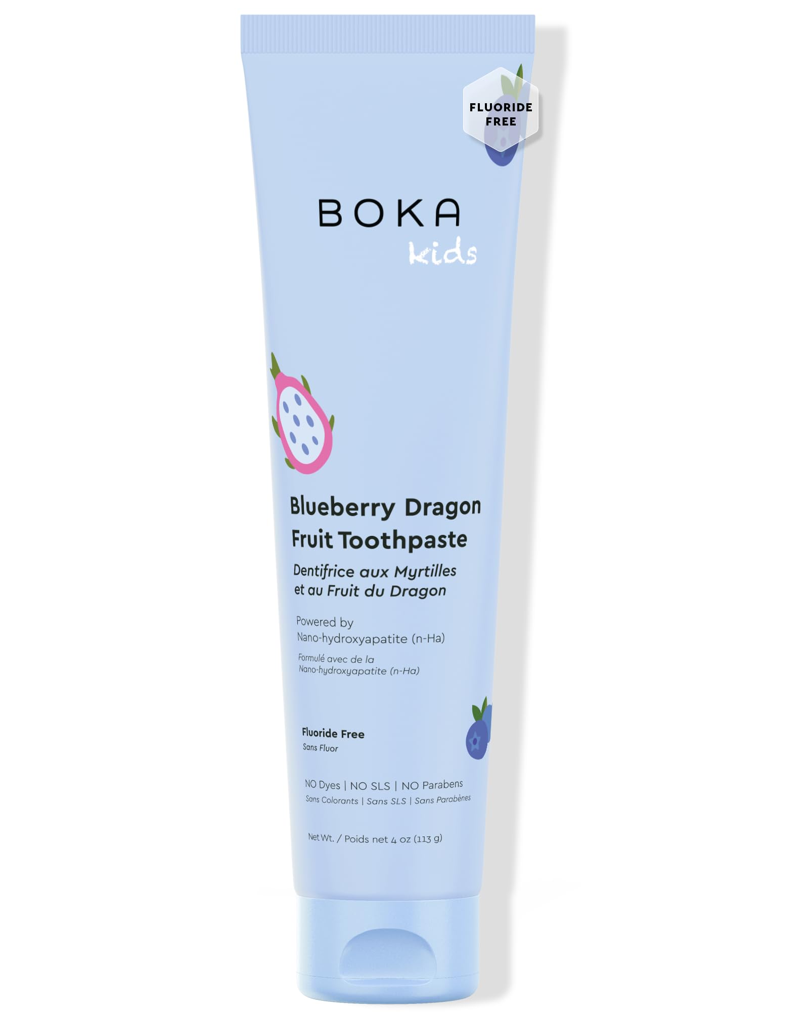 Pasta dental Boka sin fluoruro con nano-hidroxiapatita para dientes infantiles.