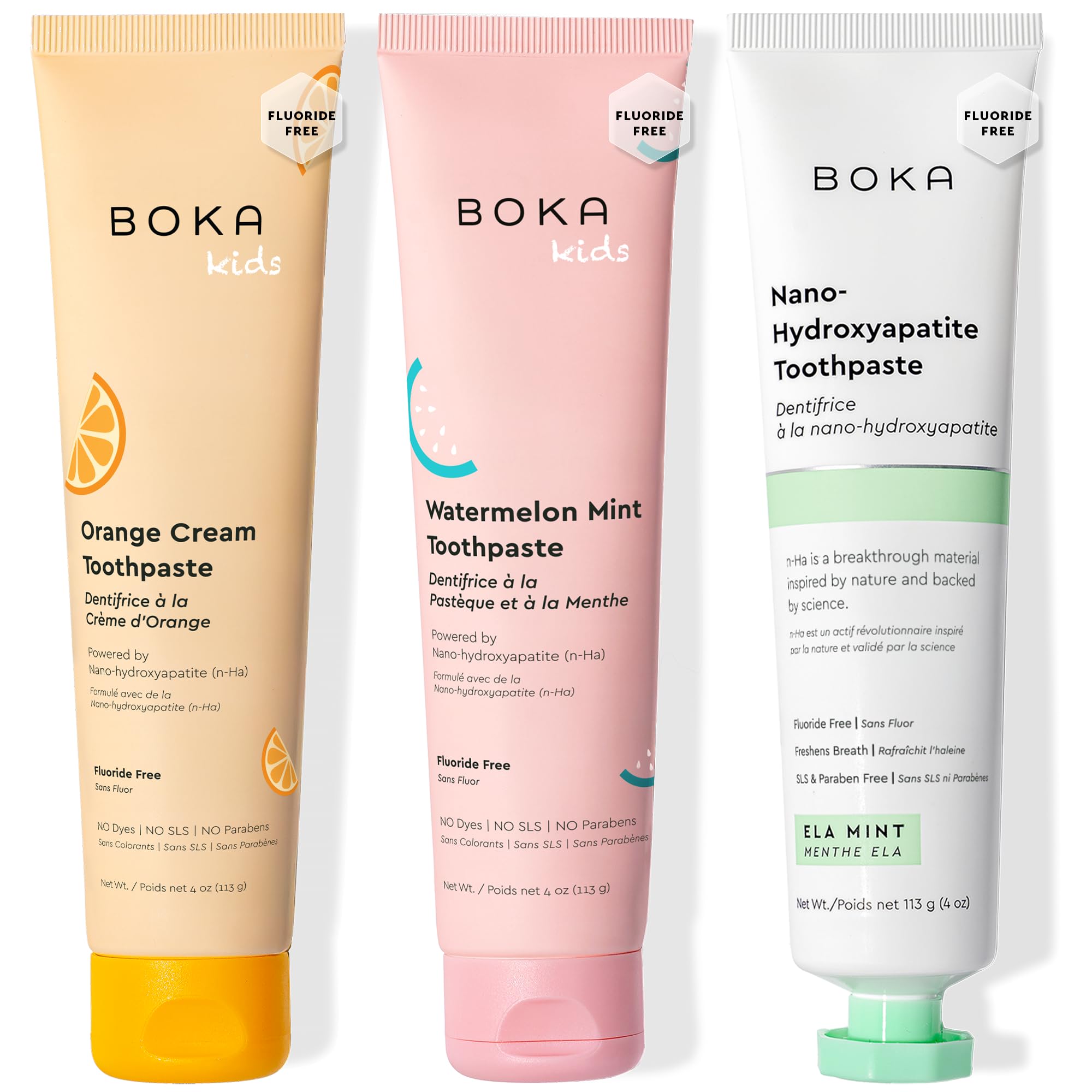 Pasta Boka sin fluoruro Ela Mint en botella, suave para dientes sensibles.