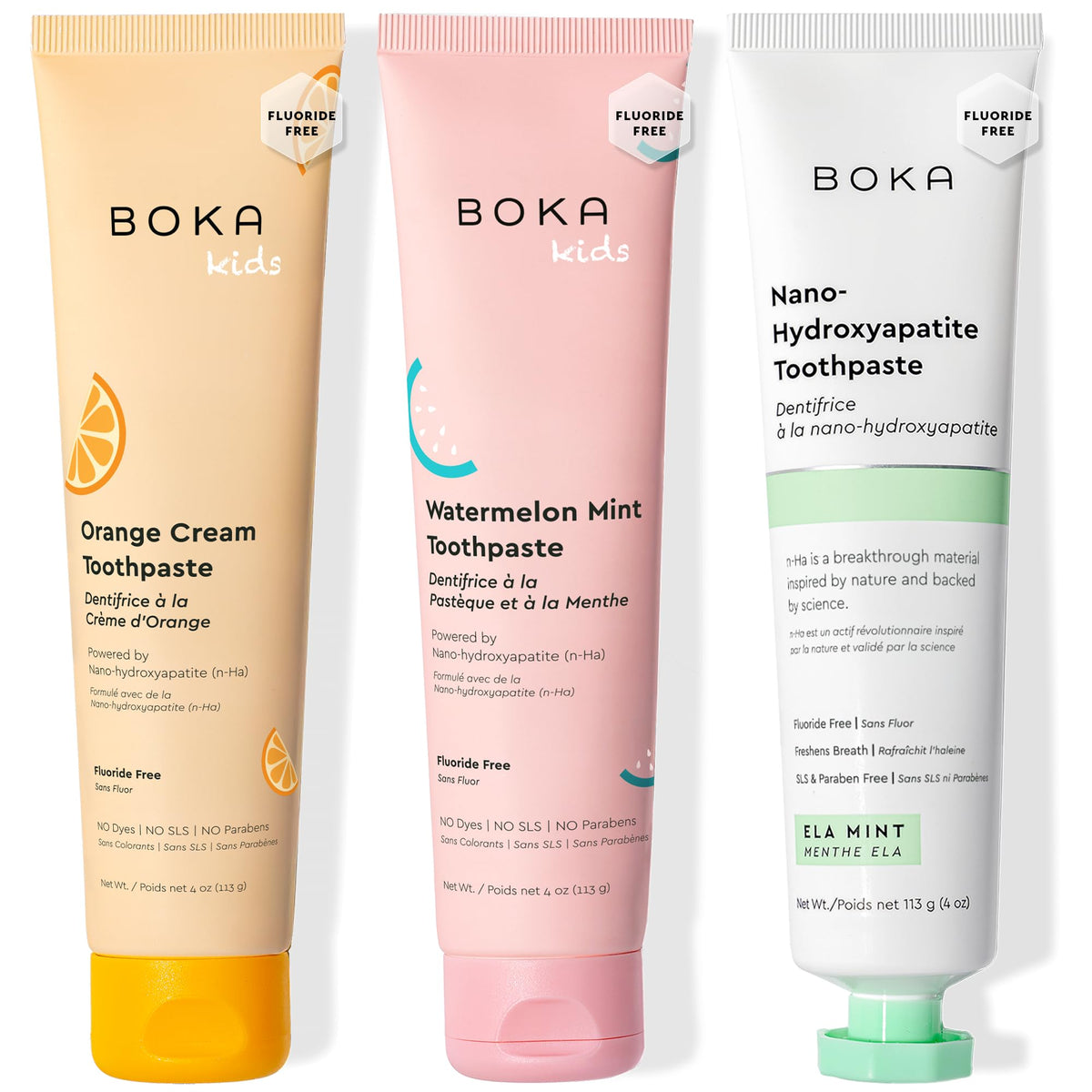 Pasta Boka sin fluoruro Ela Mint en botella, suave para dientes sensibles.