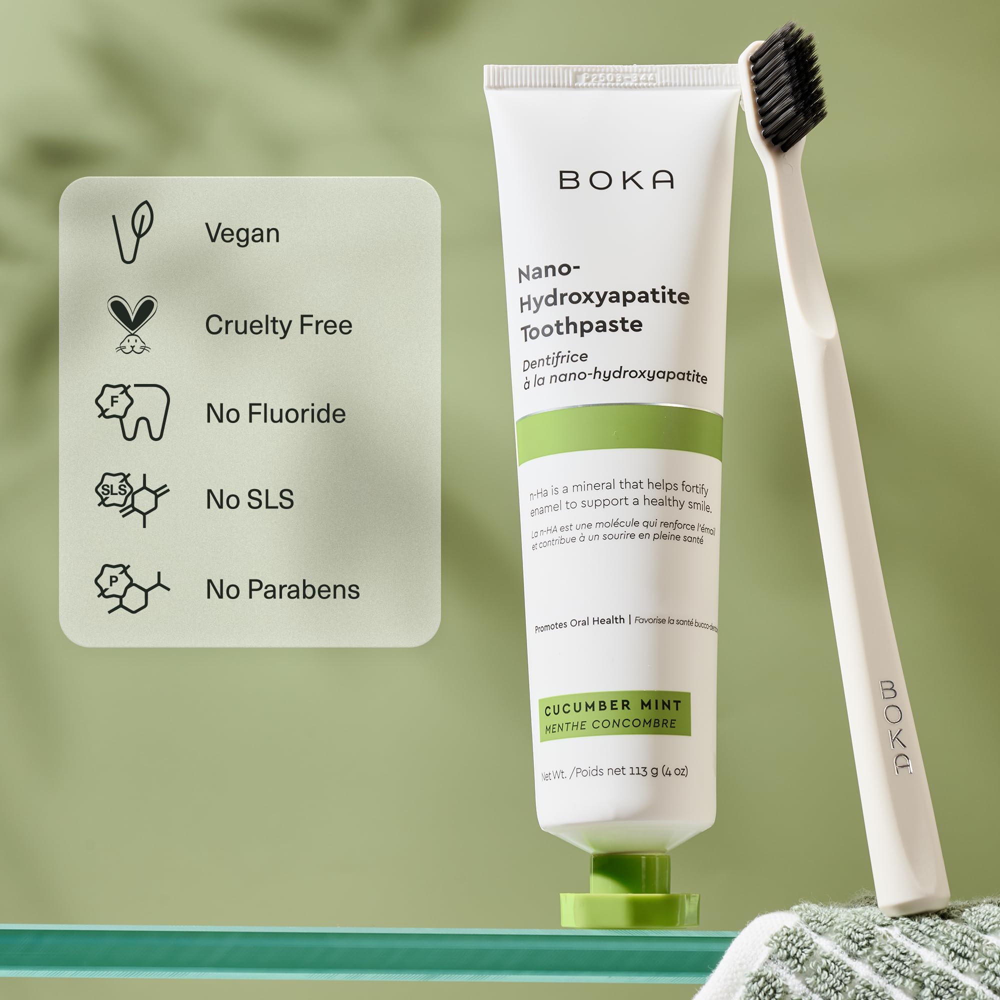 Pasta Boka sin sustancias artificiales, fórmula limpia para la higiene dental.