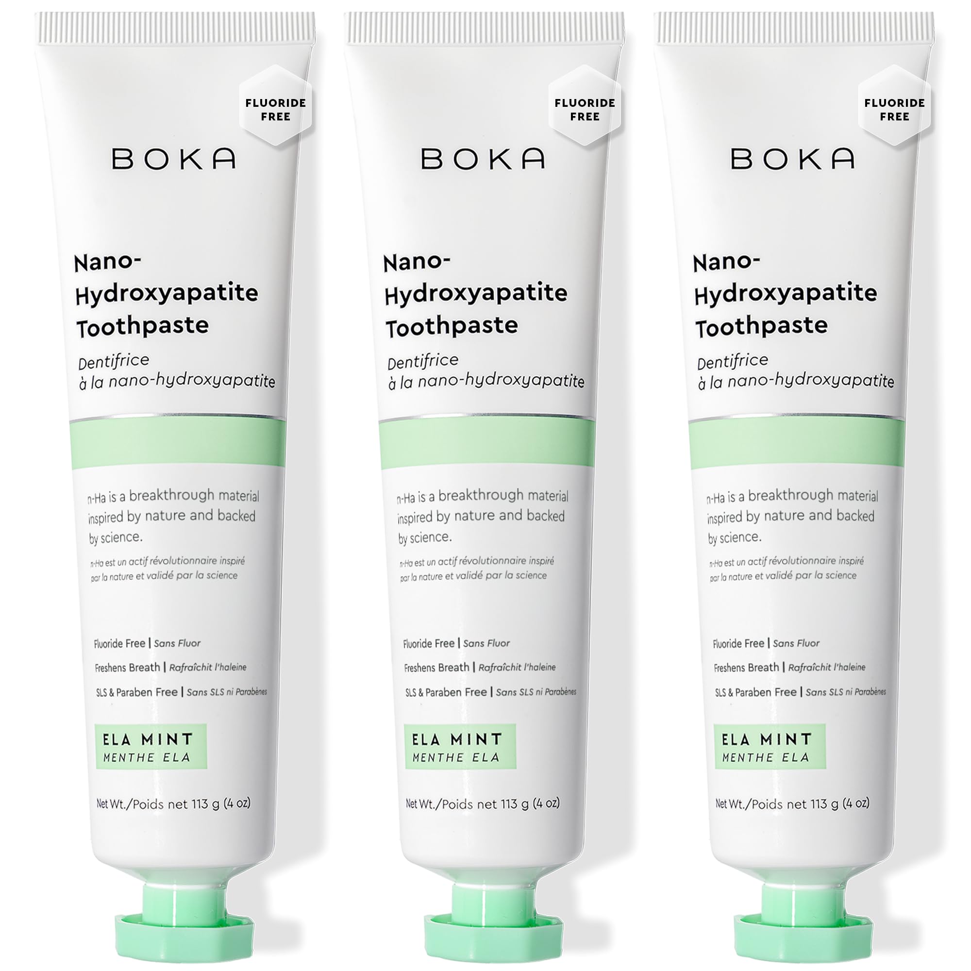 Pasta Boka sin fluoruro con nano-hidroxiapatita Ela Menta para cuidado diario del esmalte.