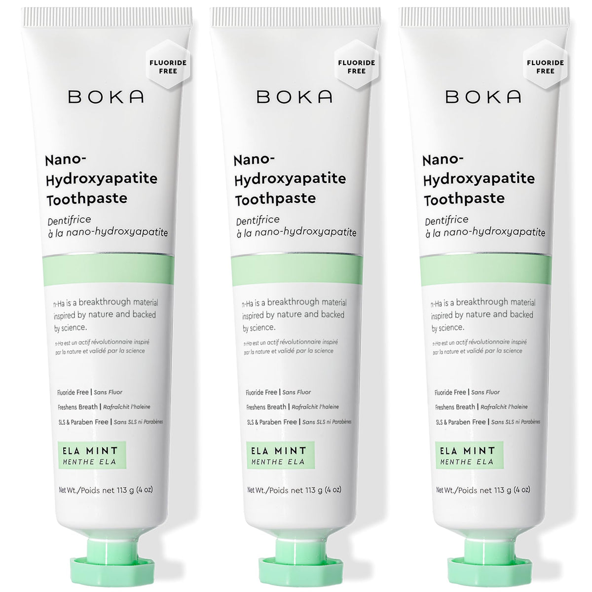 Pasta Boka sin fluoruro con nano-hidroxiapatita Ela Menta para cuidado diario del esmalte.