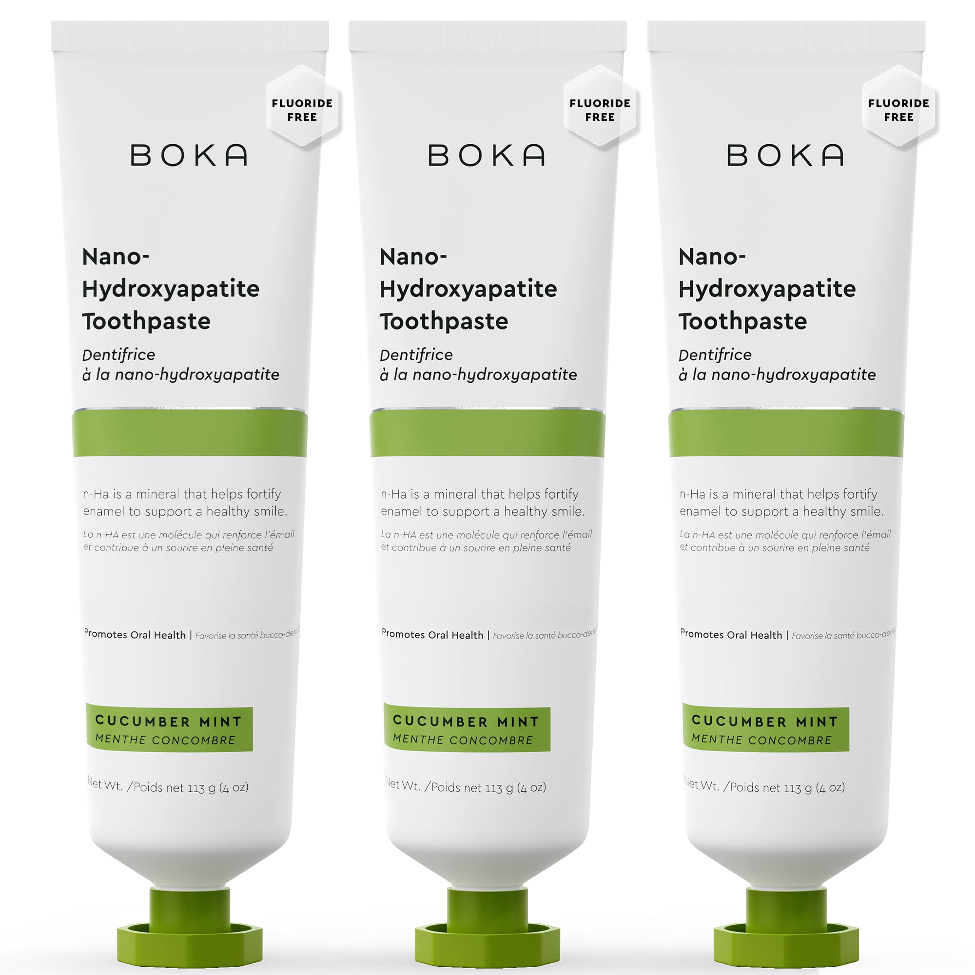 Pasta Boka con nano-hidroxiapatita en envase, cuidado del esmalte.