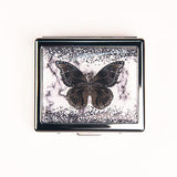 BOKAAW caja de pastillas con mariposa negra y espejo interior, ideal para viaje