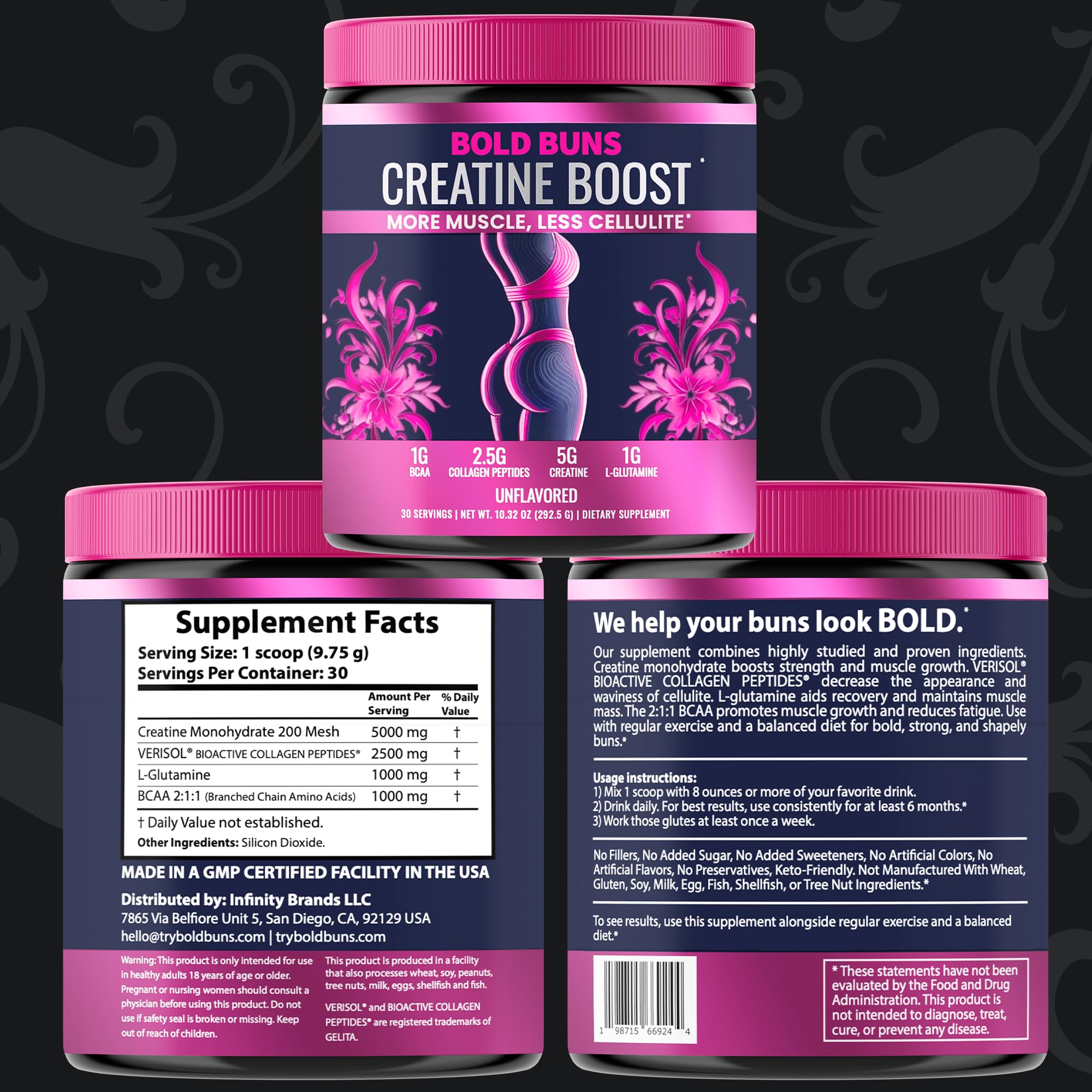 Bold Buns Creatine uso diario para estilo de vida activo.