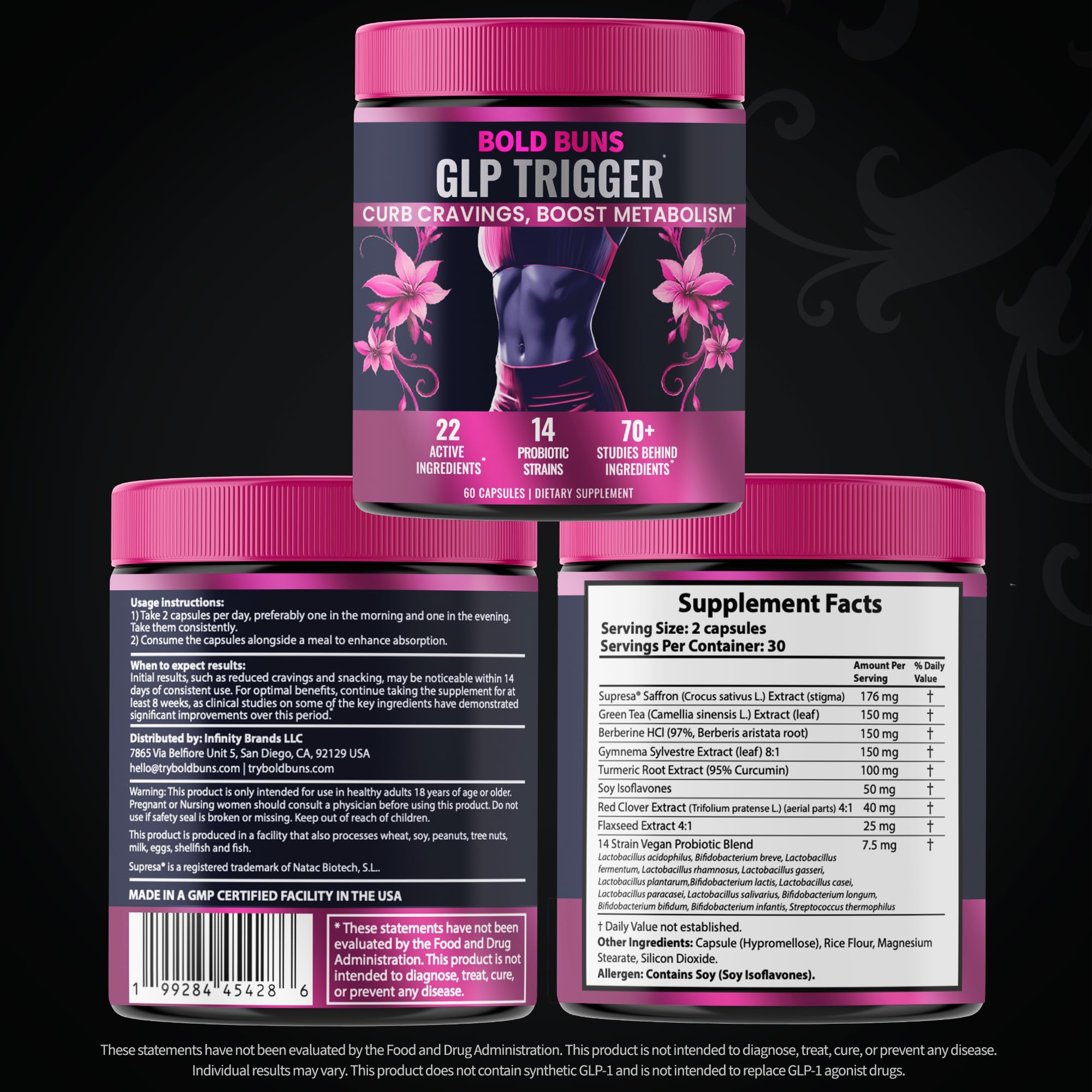 Bold Buns GLP Trigger: dosis diaria de dos cápsulas con cada comida