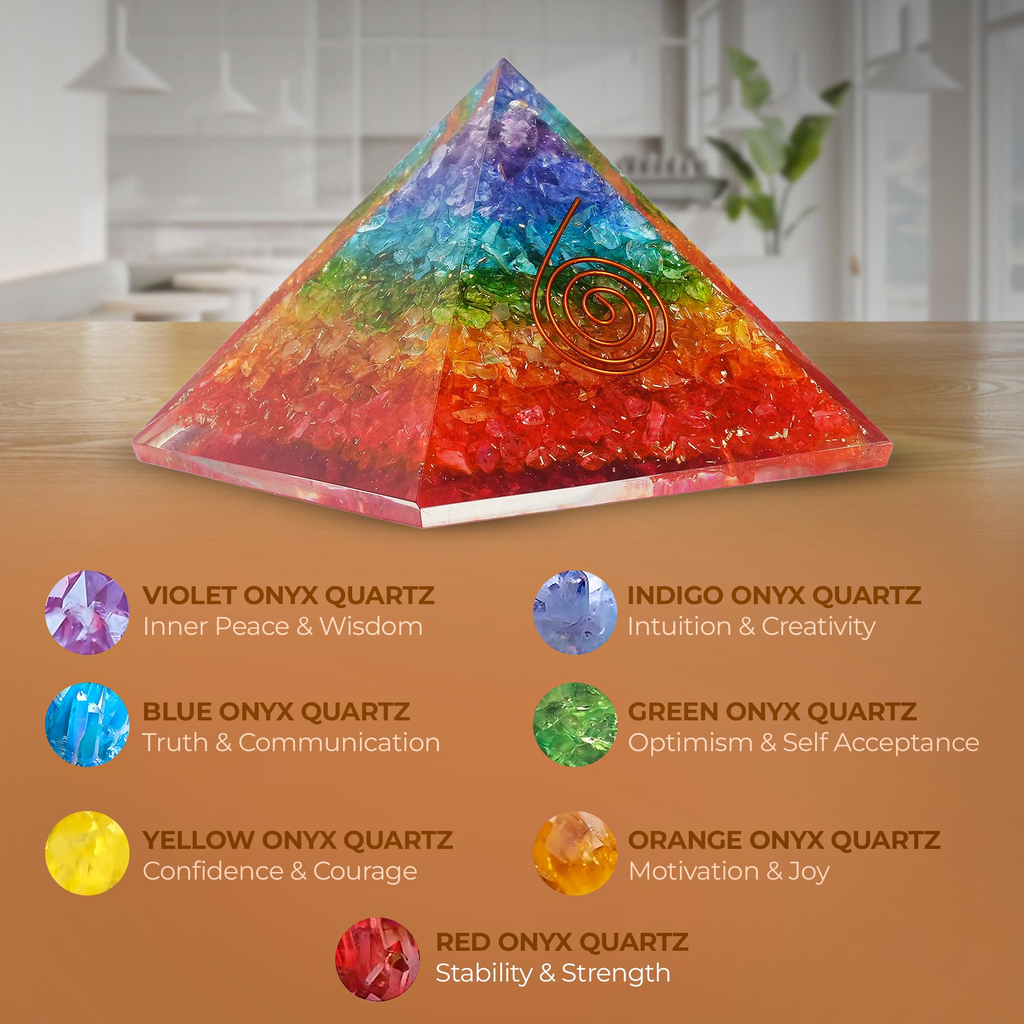 Bombay Crystals Export – pirámide orgonita con argentita para protección y anclaje.