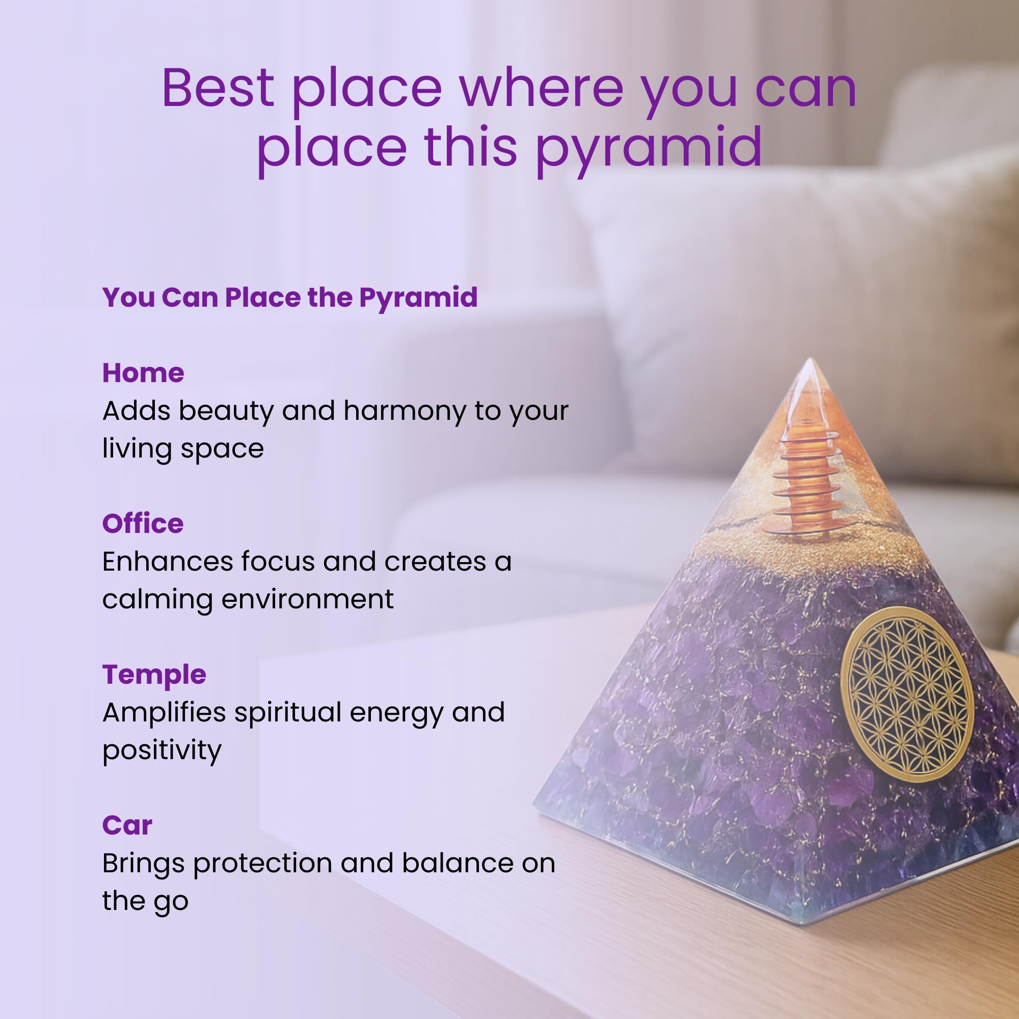 Piramide amatista para equilibrio emocional y concentración, Bombay Crystals Export