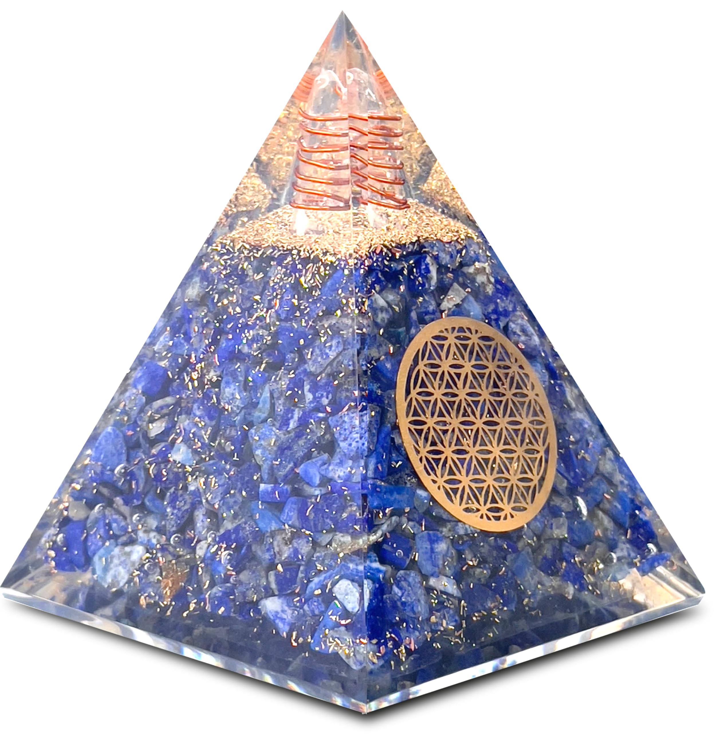 Bombay Crystals Export pirámide orgonita con lapislázuli para claridad y honestidad.