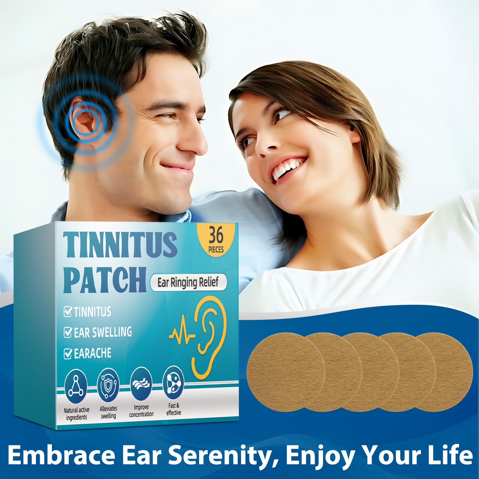 Bondtech parche tinnitus se aplica detrás de la oreja para alivio discreto.