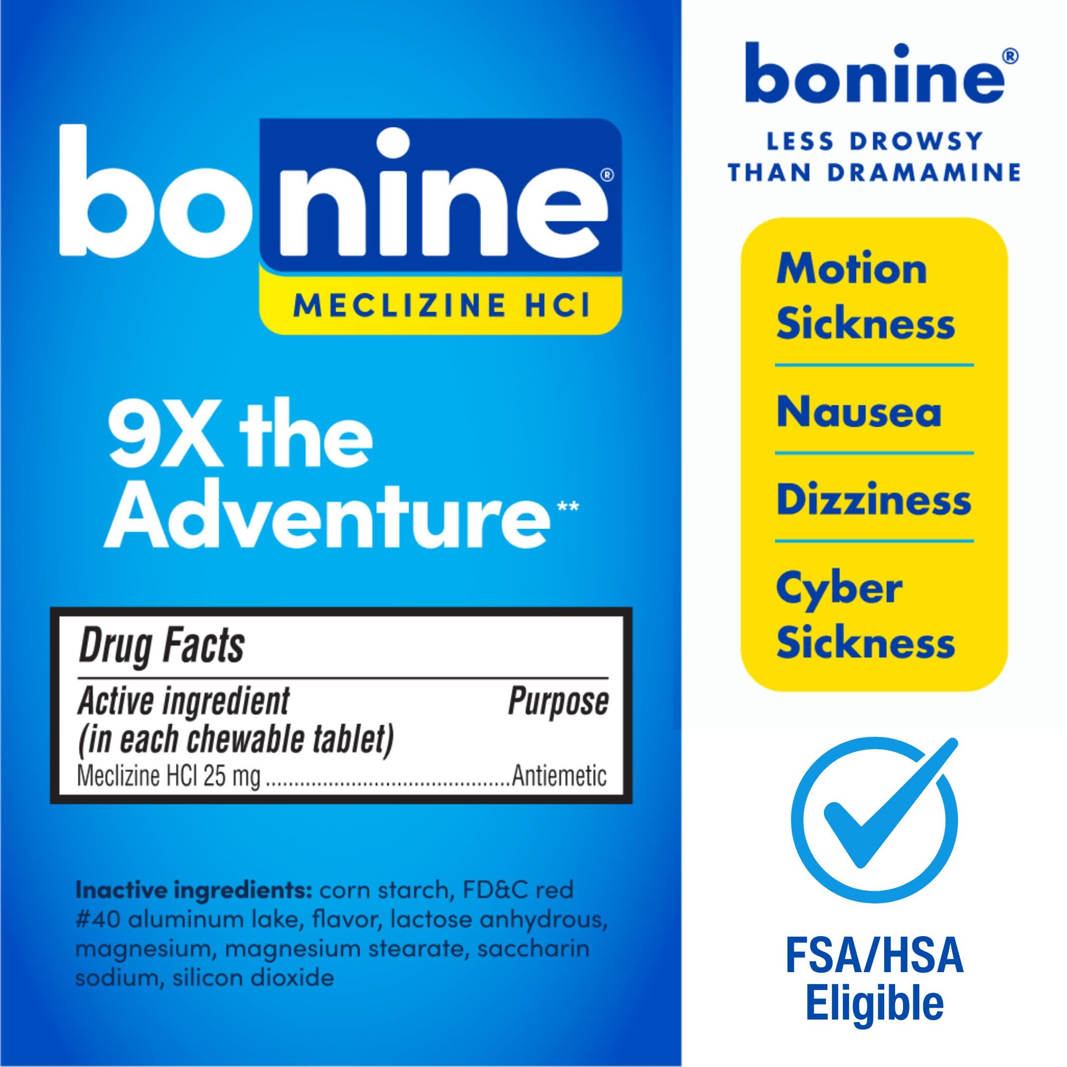 Bonine meclizina 25 mg tabletas: dosis confiable para náuseas durante viajes