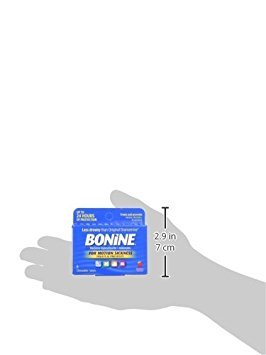Bonine tabletas masticables frambuesa, primer plano para uso rápido durante viajes.