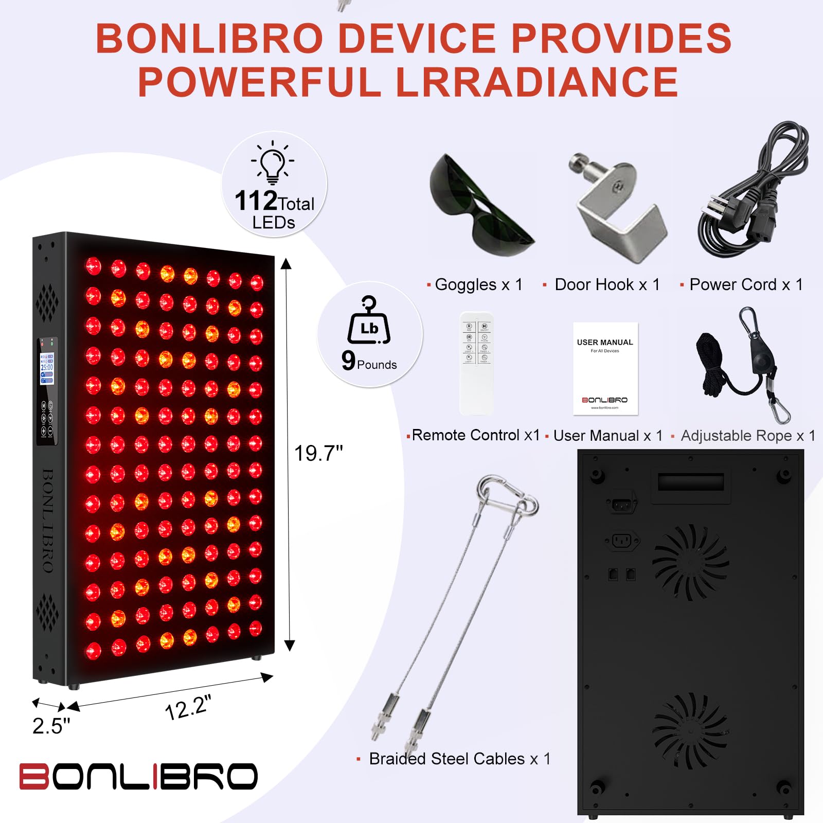 BONLIBRO panel luz roja diseño portátil, ideal para casa o viaje