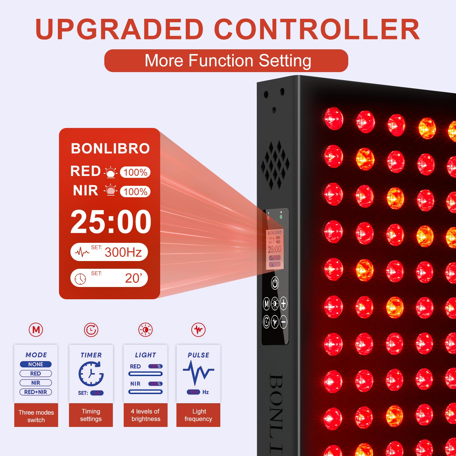 BONLIBRO panel luz roja temporizador, control de duración cómodo