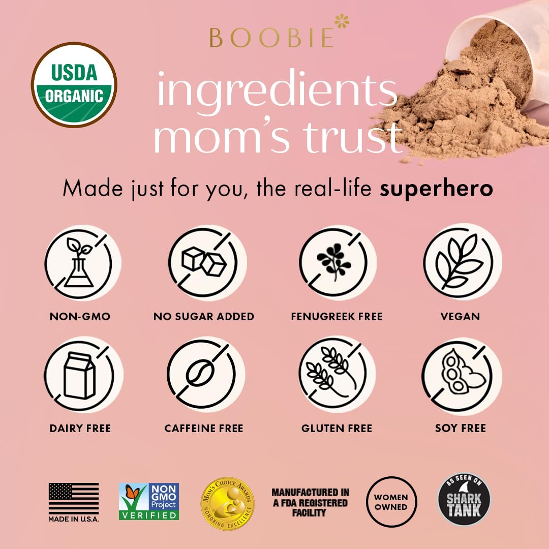 Ingredientes de Boobie Body con superfoods como moringa y cúrcuma.
