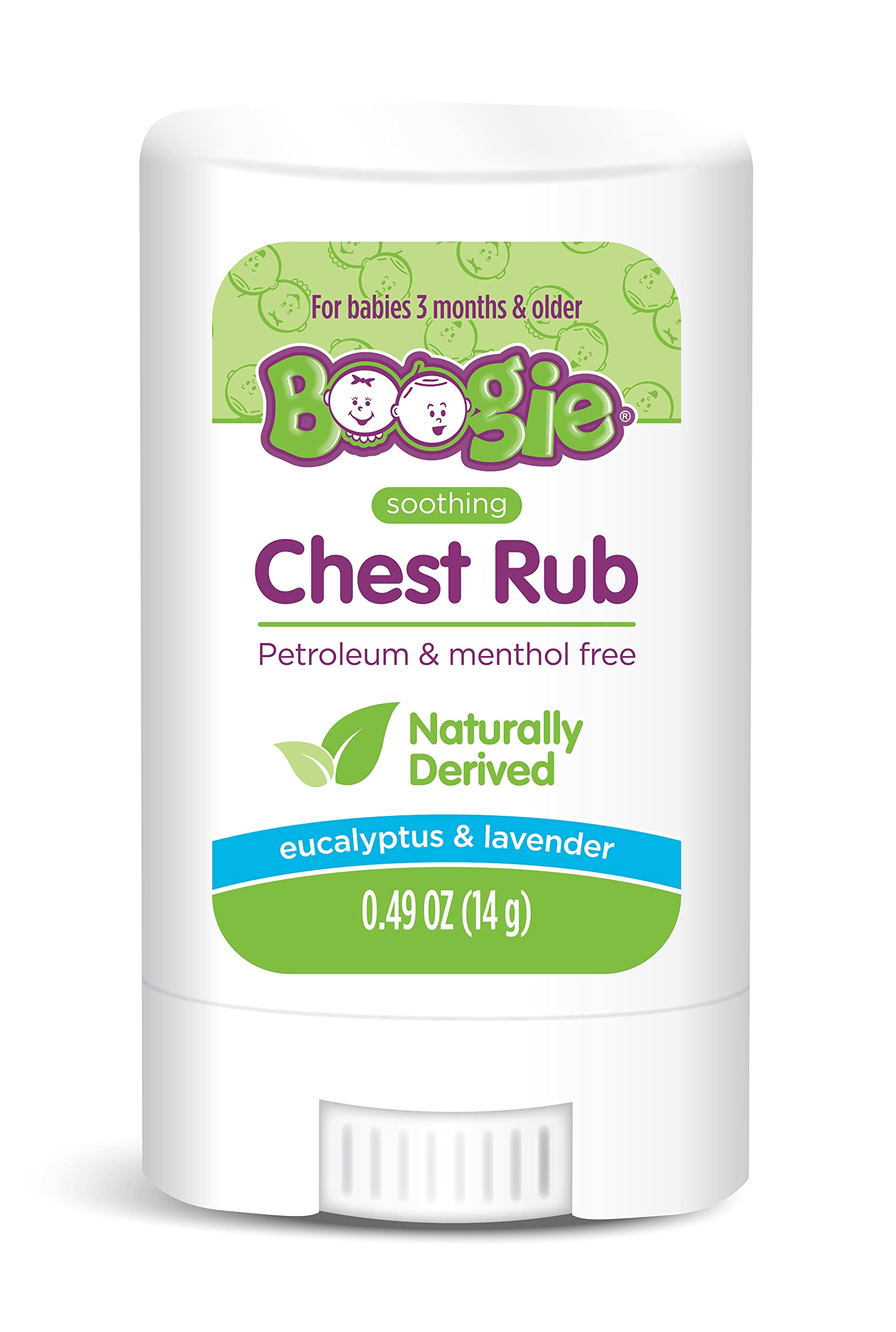 Boogie Chest Rub Stick, envase compacto para llevar y usar a diario.