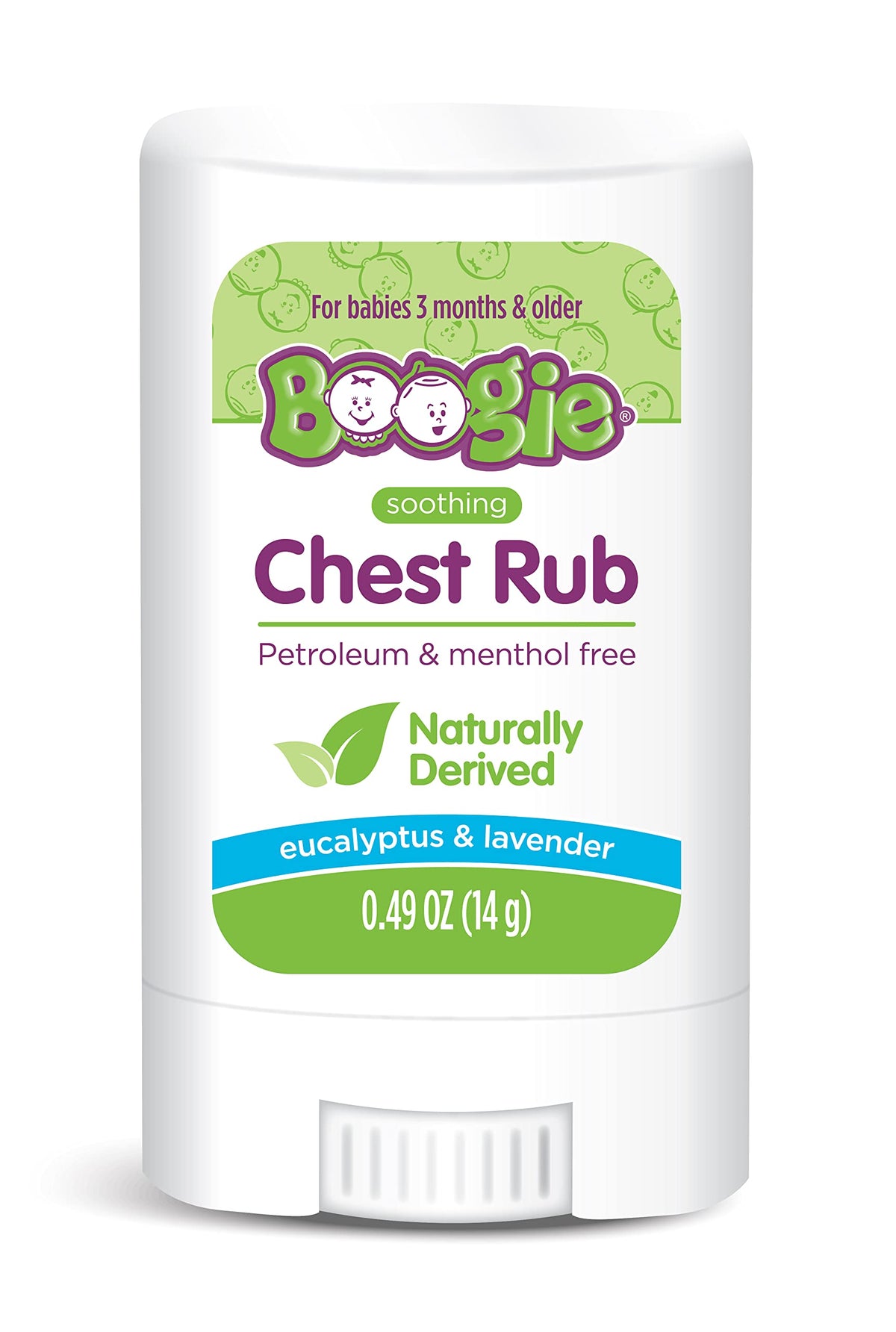 Boogie Chest Rub Stick, envase compacto para llevar y usar a diario.