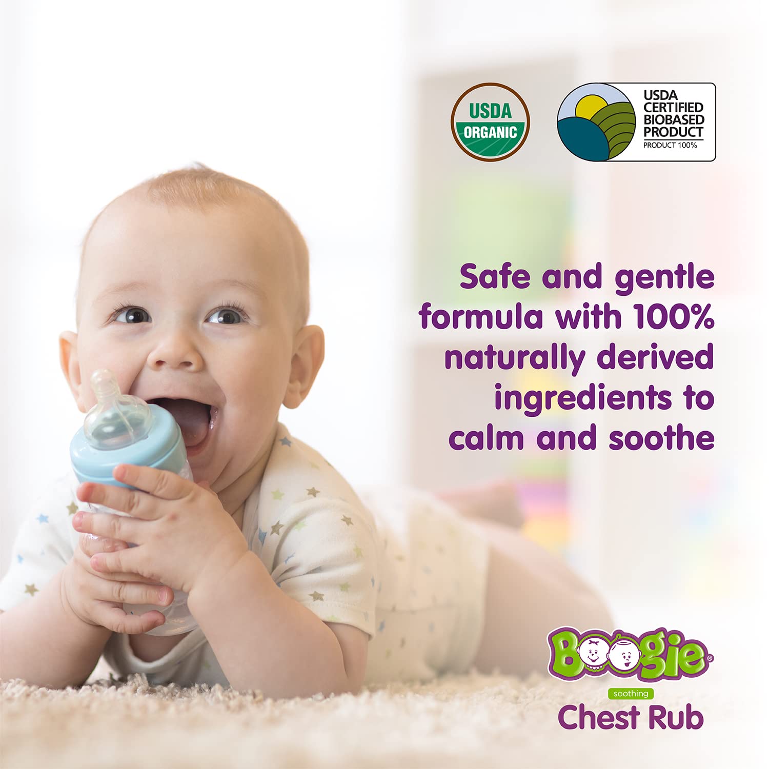 Boogie Chest Rub Stick, aroma suave de eucalipto y lavanda para uso diario.