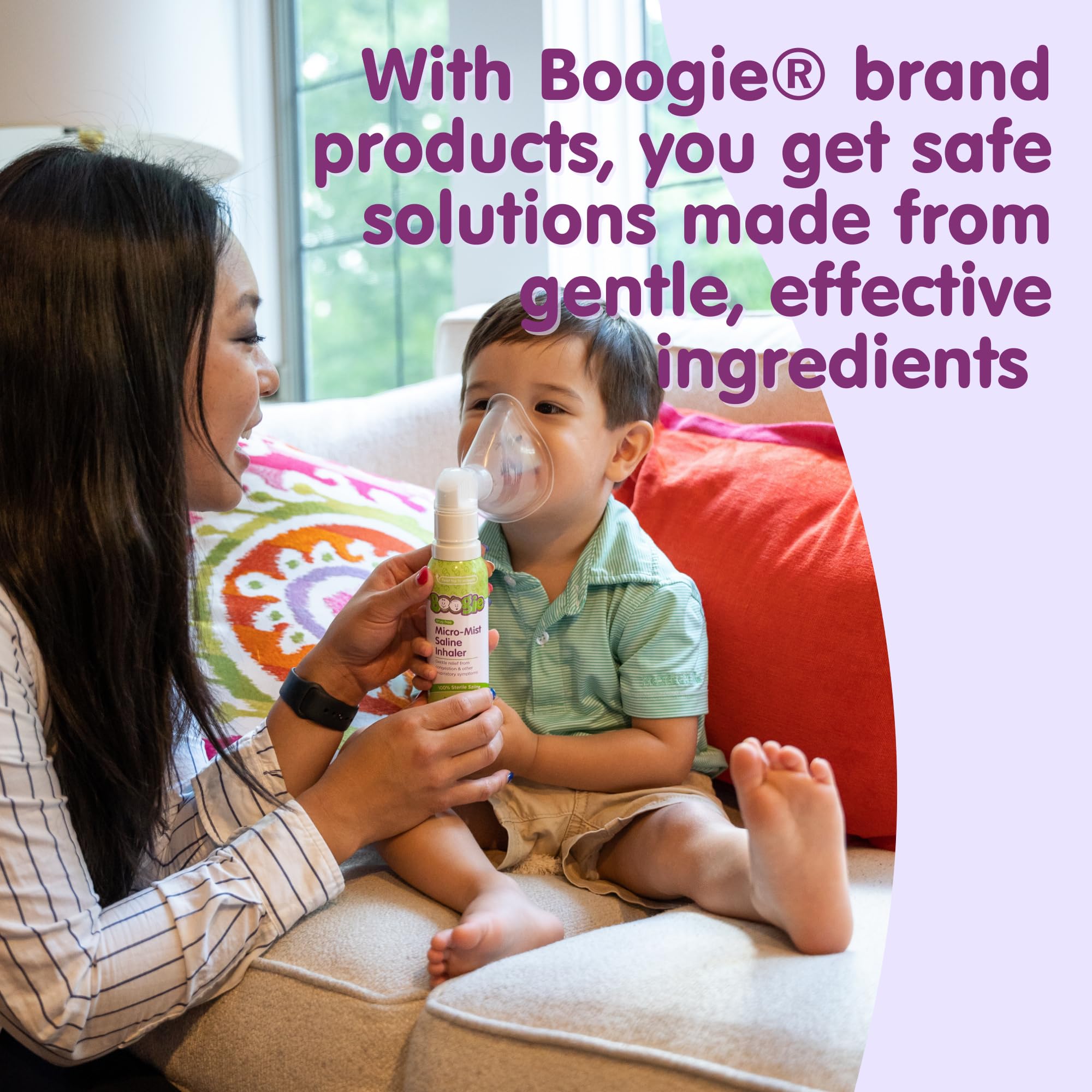 Boogie inhalador nasal Micro-Mist, piezas limpiables, limpieza diaria fácil.