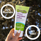 Boogie loción repelente con olor neutro para salidas al aire libre.