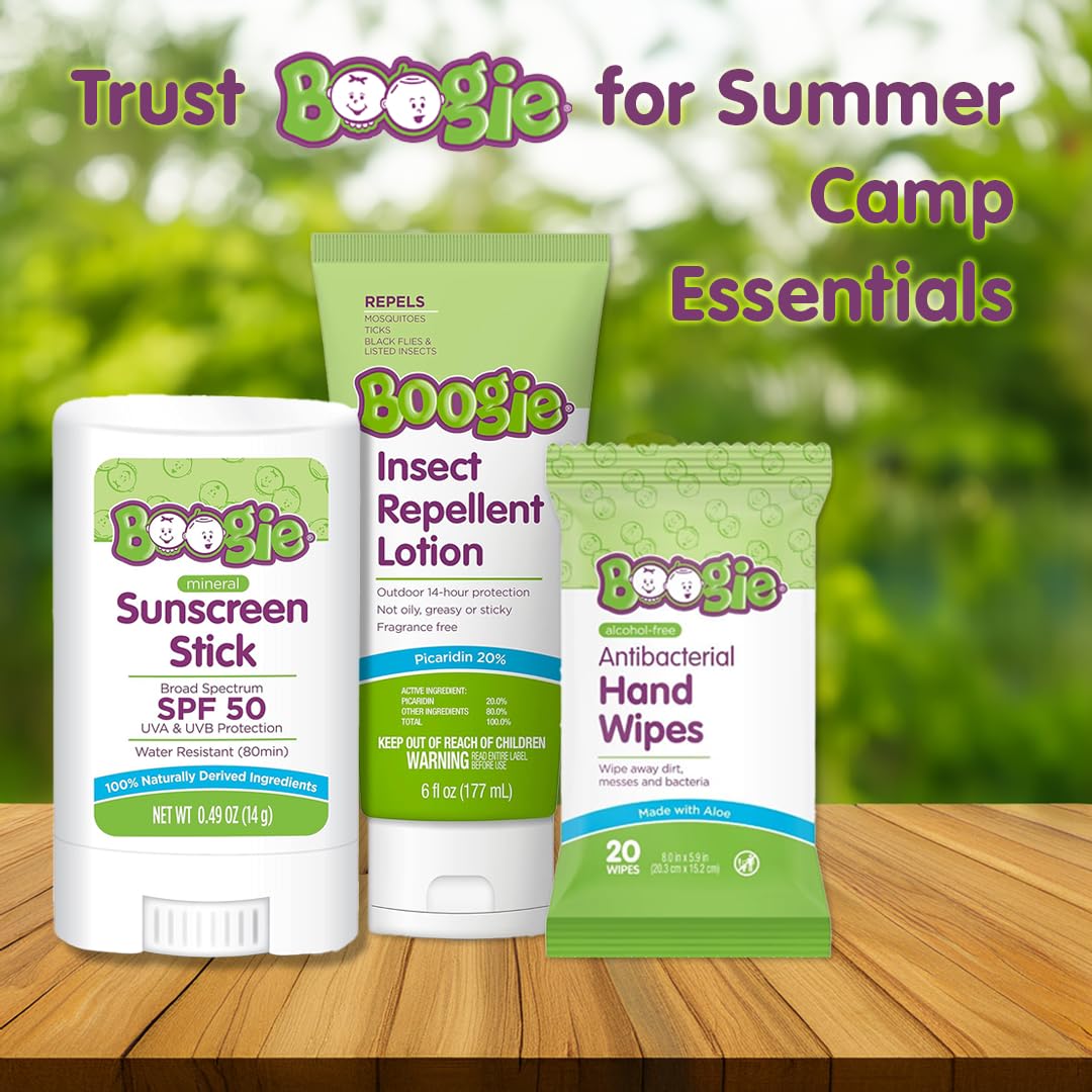 Boogie loción repelente con Picaridin 20% como alternativa al DEET.