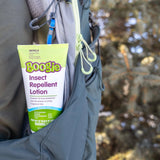 Boogie loción repelente ofrece protección de 14 horas en actividades al aire libre.