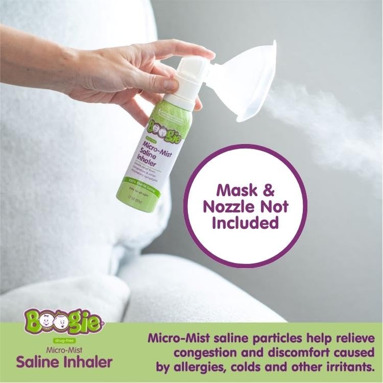 Boogie Micro-Mist Inhalador Salino, portátil y sin baterías para uso diario.