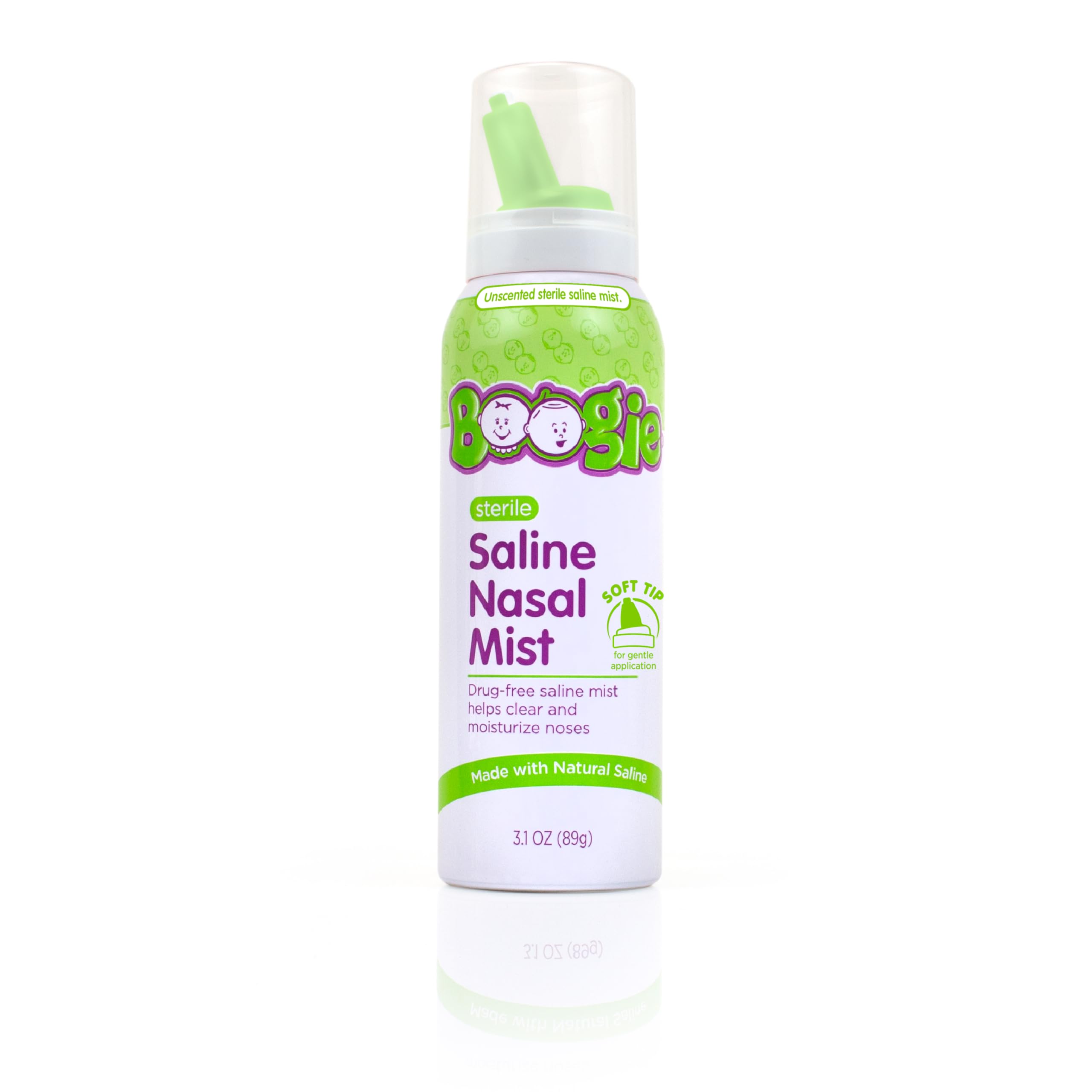 Boogie Mist nasal para bebé, envase visible para uso diario suave.