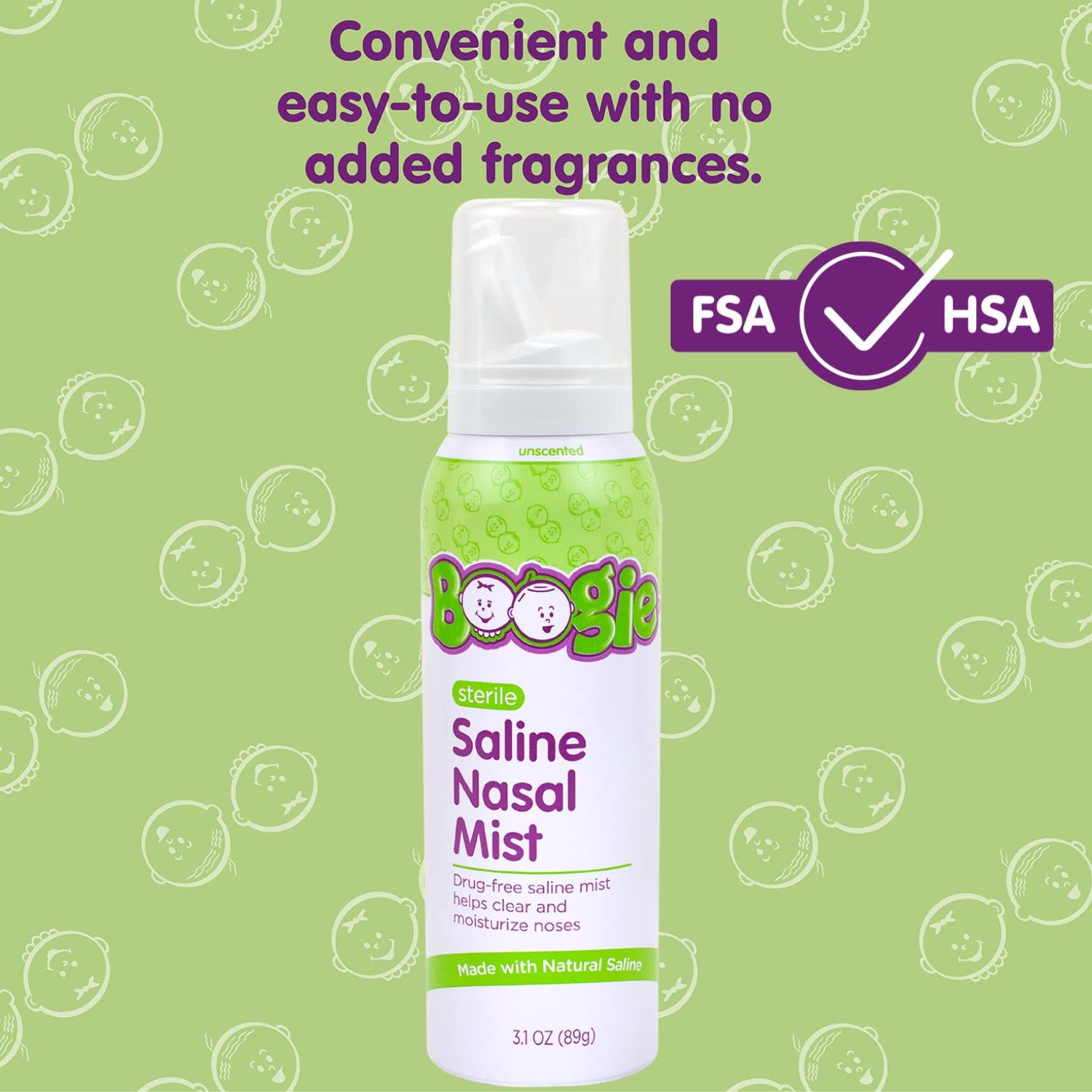 Boogie Mist nasal, uso diario seguro, diseño apto para niños.
