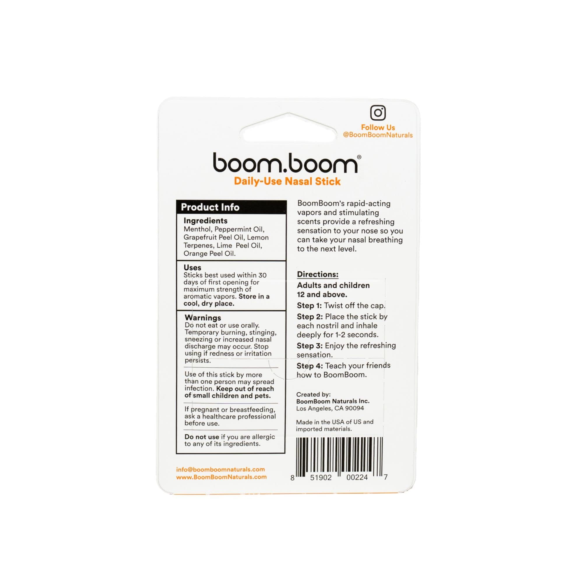 BoomBoom Nasal Stick fragancias invigorantes para distintas sensaciones.
