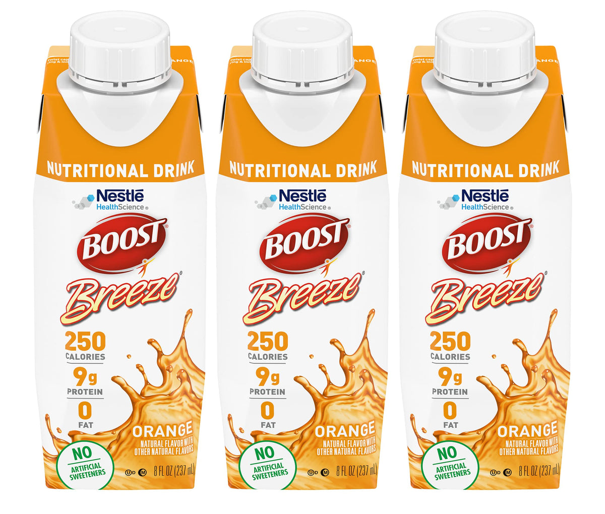 Boost Breeze naranja frente del envase, fuente rápida de energía.