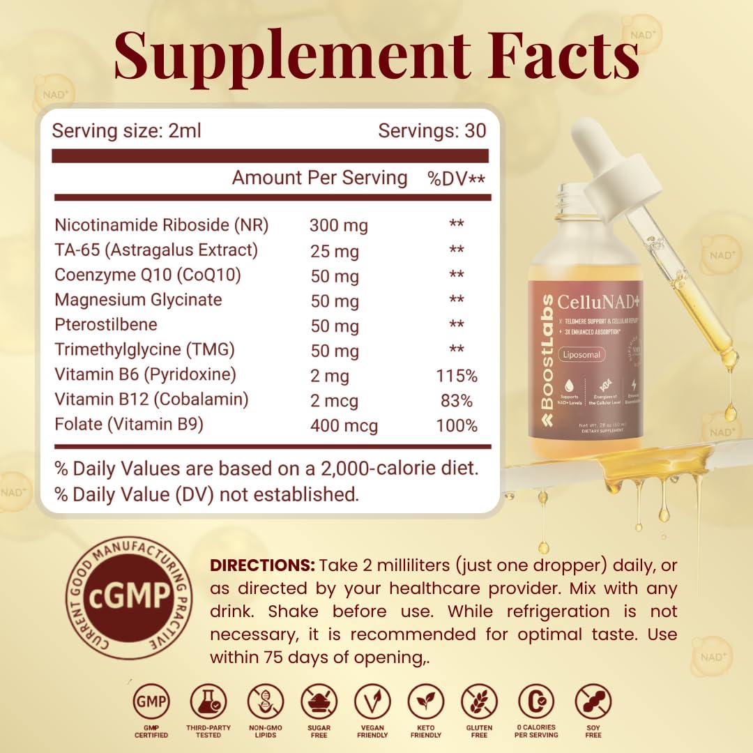Boost Labs NAD+ liposómica ofrece claridad mental con uso diario.