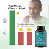 Cápsulas softgel de algas con DHA/EPA para absorción eficiente.