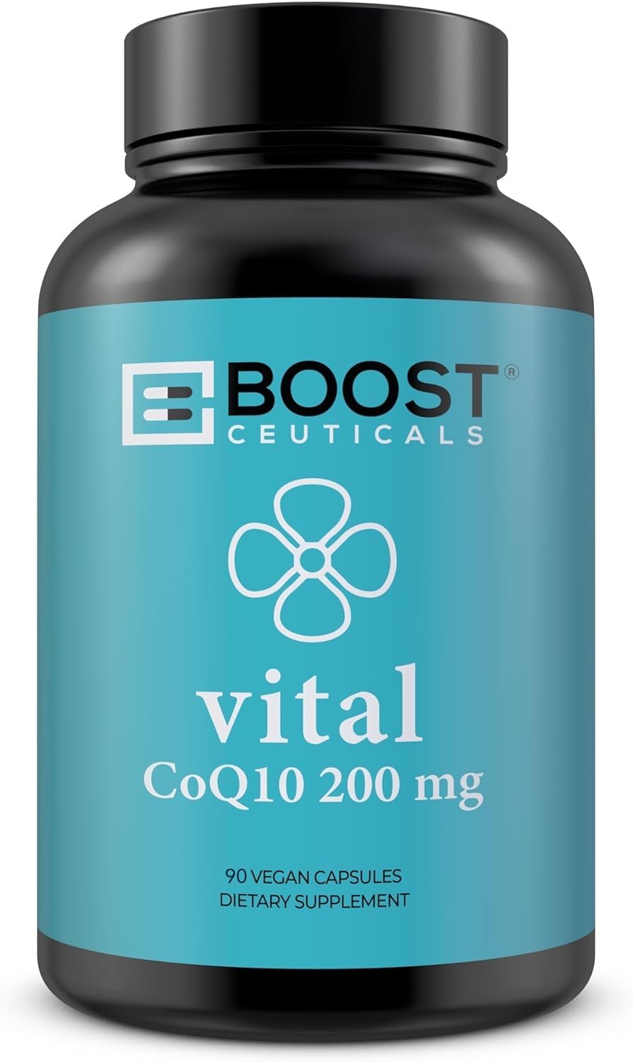 BoostCeuticals CoQ10 200 mg cápsulas, frente: energía celular para tu día.
