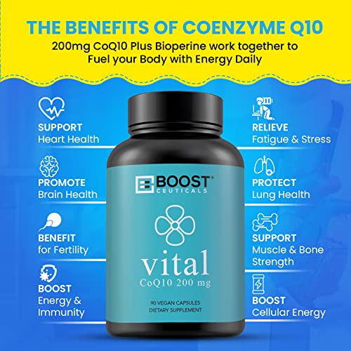 Etiqueta de BoostCeuticals CoQ10: información visible para dosis sencilla.