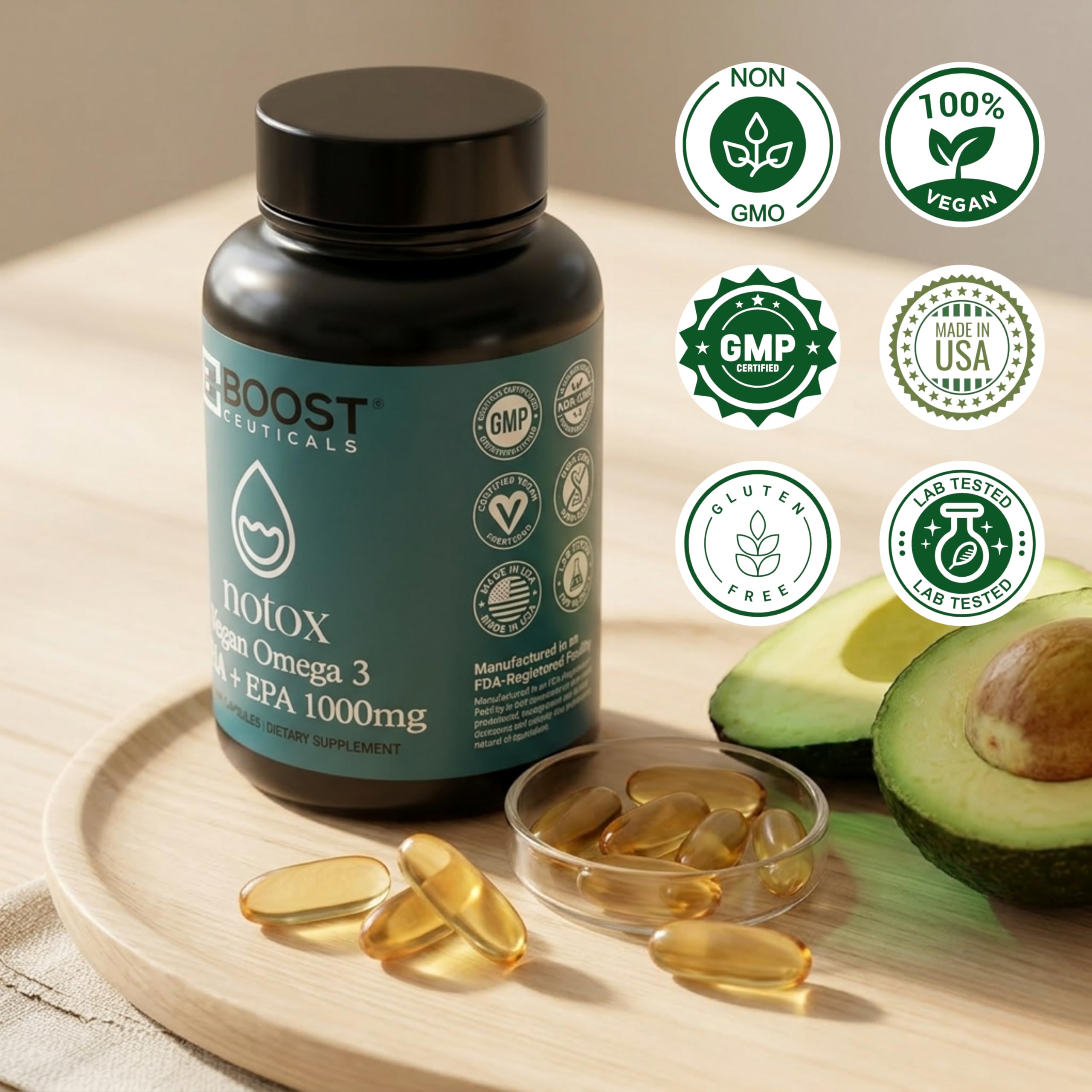 Uso diario sencillo con BoostCeuticals Omega3 de algas en la rutina.