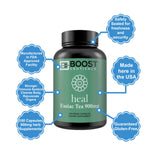 BoostCeuticals Essiac Cápsulas, etiqueta informativa, ingredientes veganos y sin OMG.