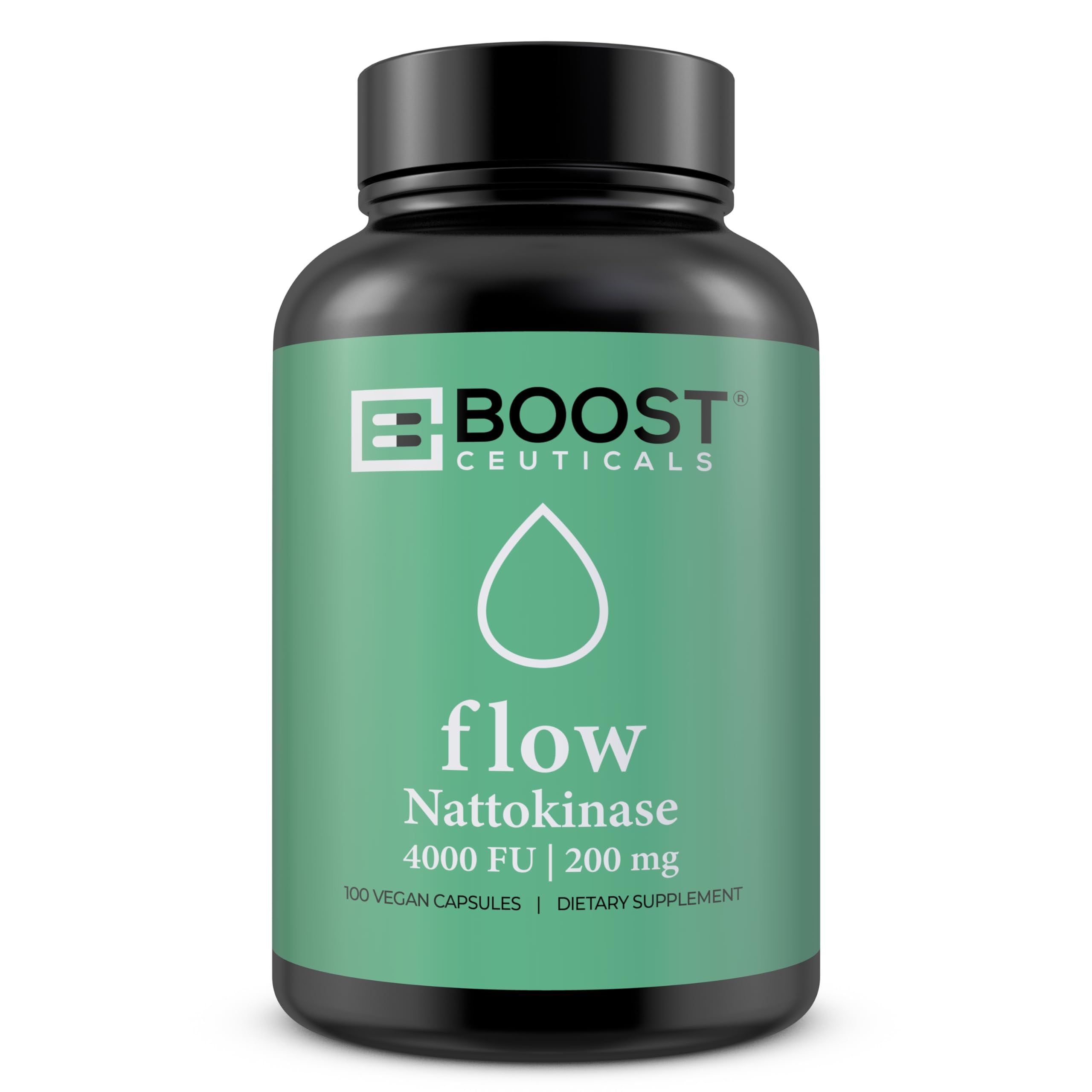 BoostCeuticals Nattokinase frente a la botella, posible apoyo al flujo sanguíneo diario.