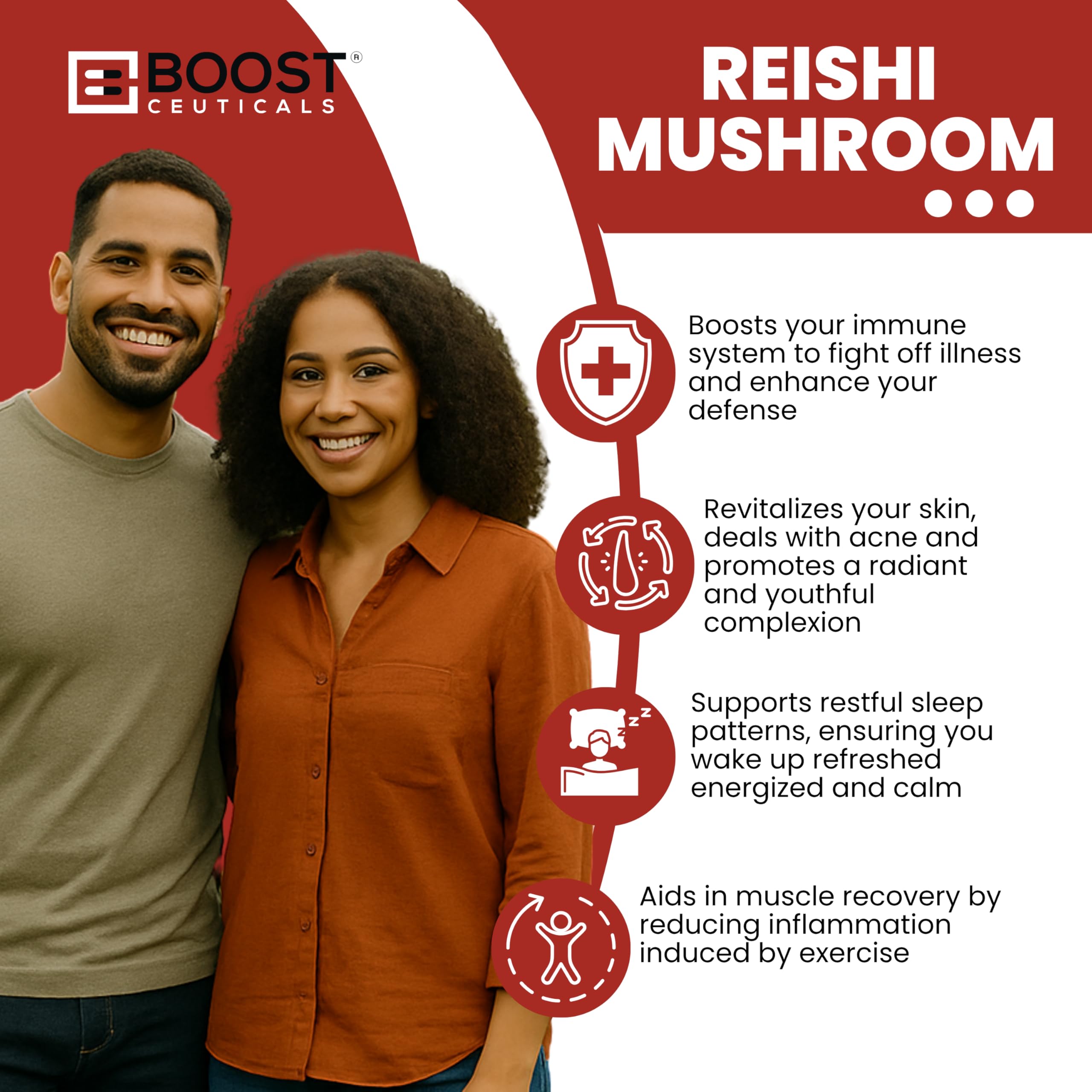BoostCeuticals Reishi cápsulas en mano, dosis diaria cómoda.