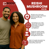BoostCeuticals Reishi cápsulas en mano, dosis diaria cómoda.