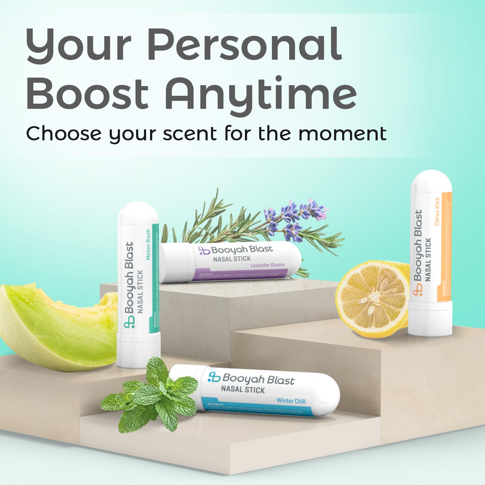 BOOYAH BLAST stick nasal, aroma de mentol para concentración y claridad rápida