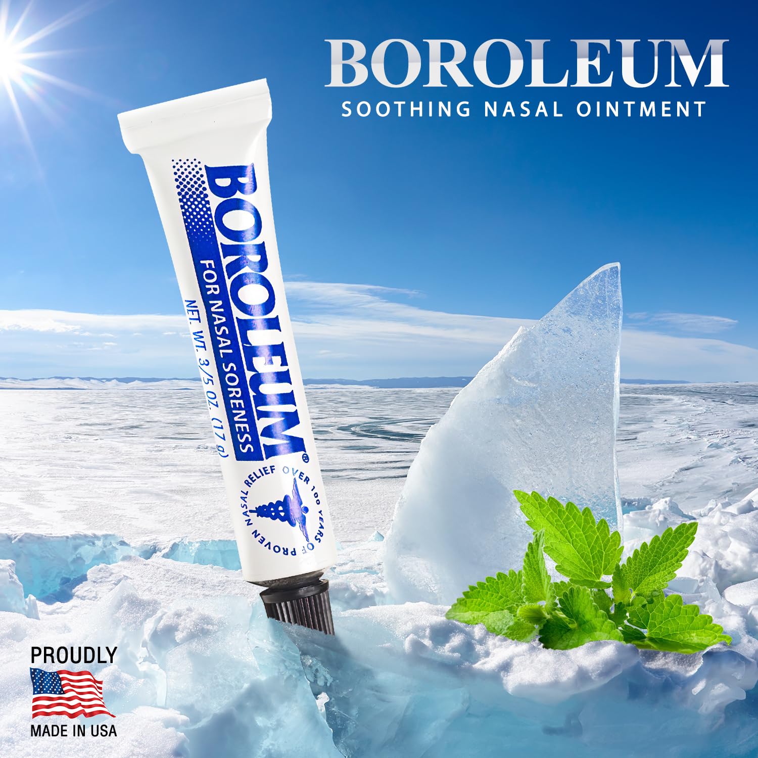 Boroleum aplicación balsamo nasal para alivio rápido.